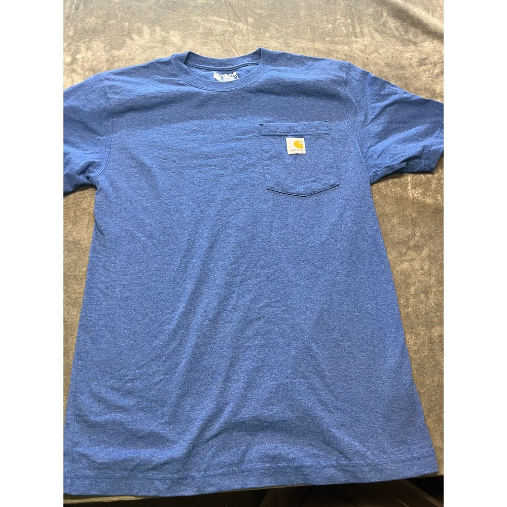 Carhartt Mens Small S Blue Heather Short Sleeve Pocket Logo T Shirt‎ Loose Fit